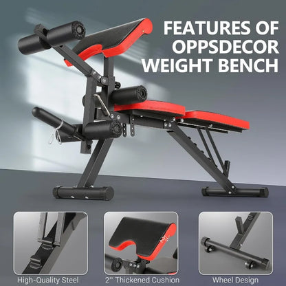 800LBS verstellbare Hantelbank für Home-Gym mit integriertem Beinstrecker und Beinbeuger, Bizepspolster, Multifunktions-Fitnessgerät