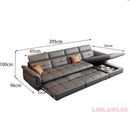 Modernes elektrisches Schlafsofa mit verstellbarer Rückenlehne, L-förmiges, multifunktionales italienisches Echtleder-Sofa