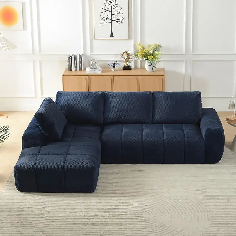 L-förmiges Luxus-Ecksofa aus Kunstfell, minimalistisches Design, bequeme Schlafcouch für Wohnzimmer, Apartments und Empfangsbereiche, Nein