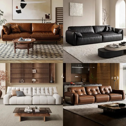 Minimalistische Multi-Seat Leder Ecksofa Kombination Modern Einfaches Wohnzimmer Sofas Erste Schicht Rindsleder L-Form Sofa-Set