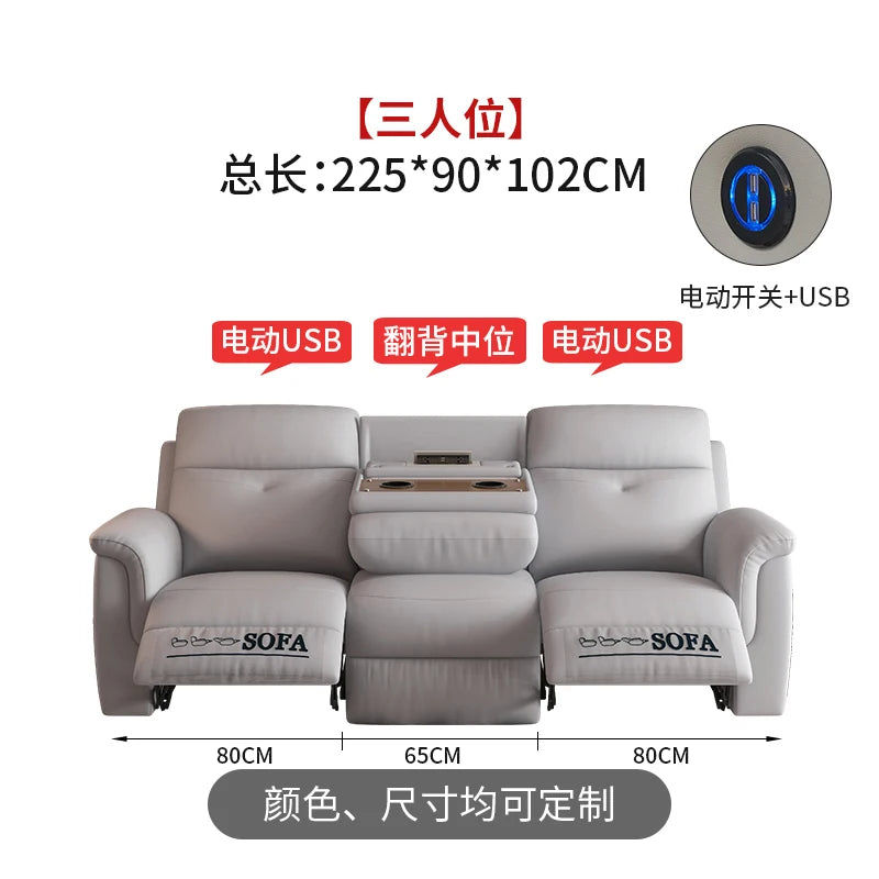 Komfortabler elektrischer Relaxsofa-Schnittsofa aus Leder, echtes einziehbares kombiniertes Schlafsofa, umwandelbares Divano Letto Möbel