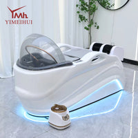 Weißer Fiberglas-Headspa-Tisch elektrische Massage Shampoo-Liege mit Wasserkreislauf