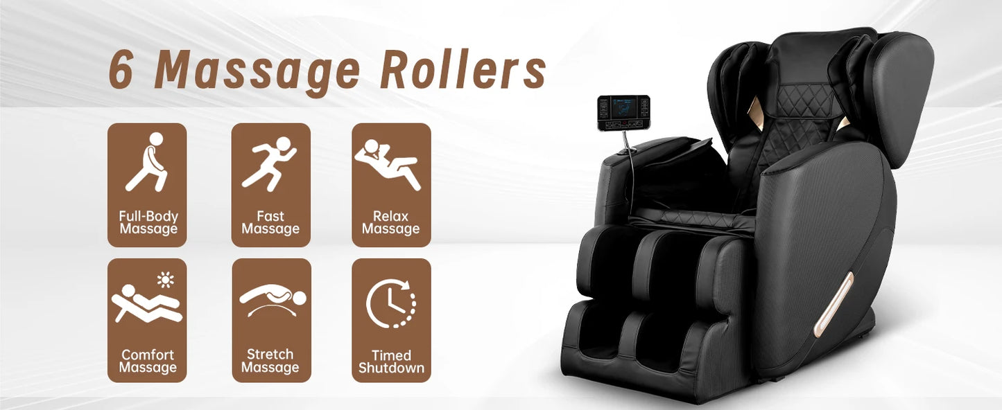 Massagesessel mit Zero-Gravity-Funktion, Massagesessel mit Heizung, Airbags, Fußrollen, Bluetooth-Lautsprecher