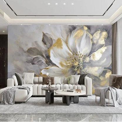 Custom 3D Modern Gold Leaf Flower Art Wallpaper Mural