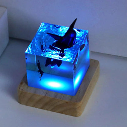 Marine Whale Cube Ornament –  Ocean Diver Resin Decoration with Optional Light Base