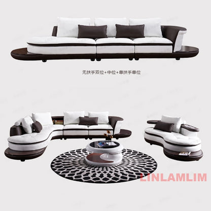 Modernes Luxus-Sofa-Set aus echtem Leder mit Lautsprecher und USB, U-förmiges Wohnzimmersofa mit Ablageregalen