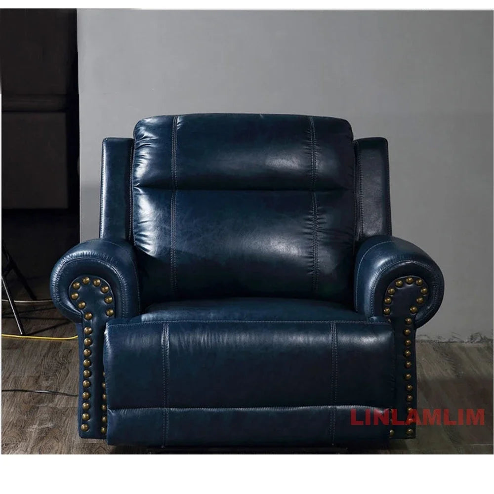 MINGDIBAO Luxuriöses Sofa-Set aus echtem Leder mit elektrischer Relaxfunktion, L-förmige elektrische Relax-Couch mit Nagelverzierung, Heimkinositz