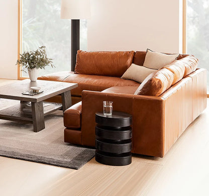 Ledersofa, antikes, milchbraunes, erstklassiges Rindsleder, L-förmiges Chaiselongue für das Wohnzimmer, amerikanisches Retro-Ledersofa