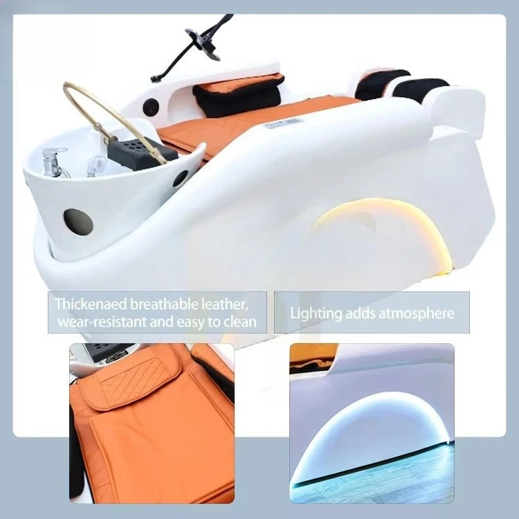 Hair Salon Furniture Lay Down Washing Chair Electric Massage Head Spa Shampoo Bed