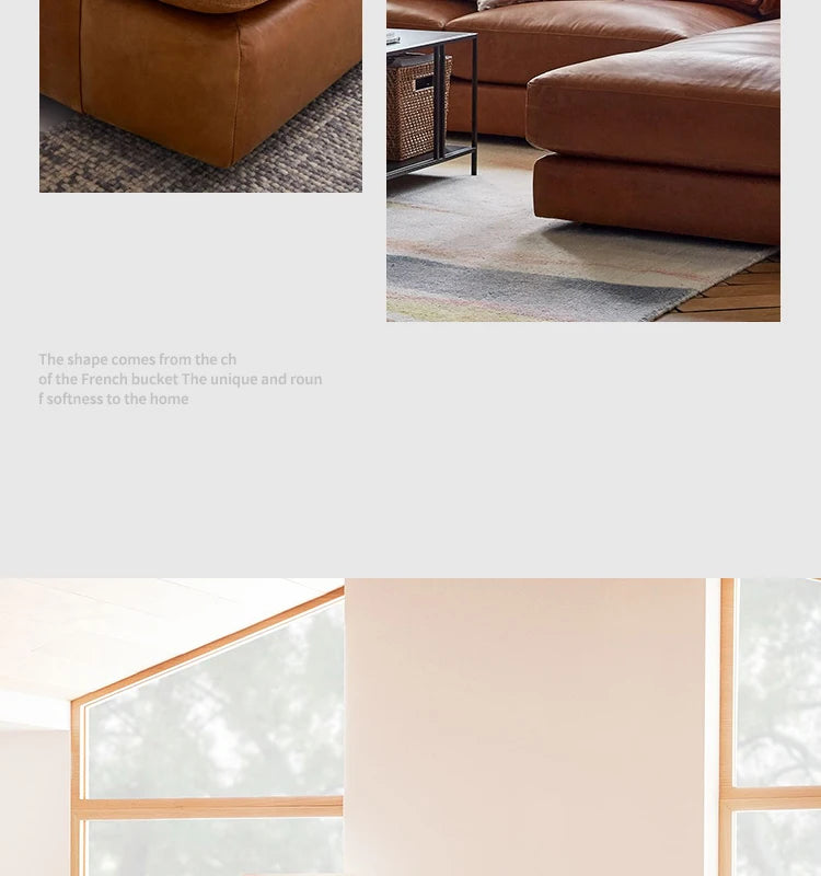 Ledersofa, antikes, milchbraunes, erstklassiges Rindsleder, L-förmiges Chaiselongue für das Wohnzimmer, amerikanisches Retro-Ledersofa