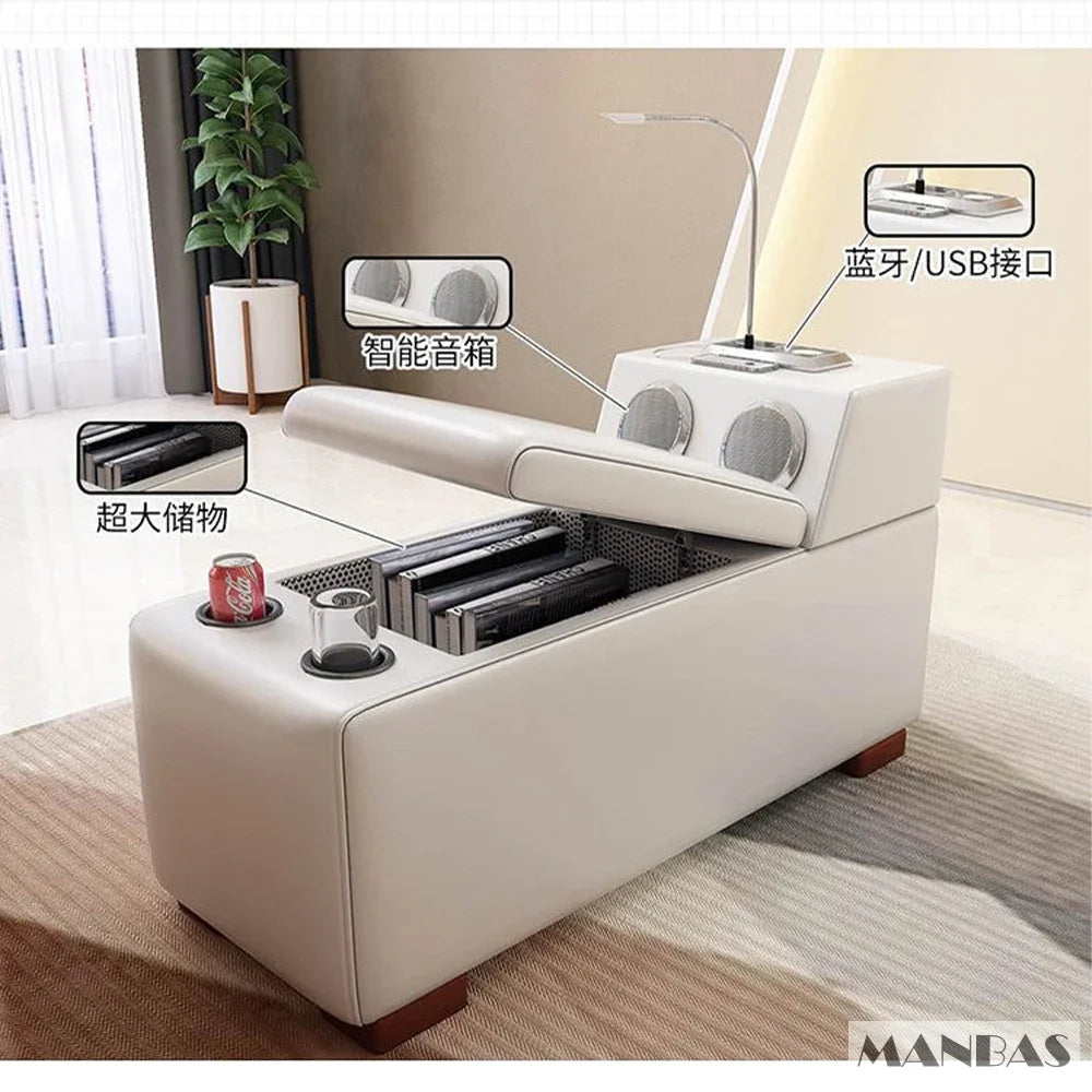 Luxuriöse L-förmige Sektionalsofa-Sets aus echtem Leder mit USB, Bluetooth-Lautsprecher – Linlamlim Wohnzimmer italienische Ledersofas