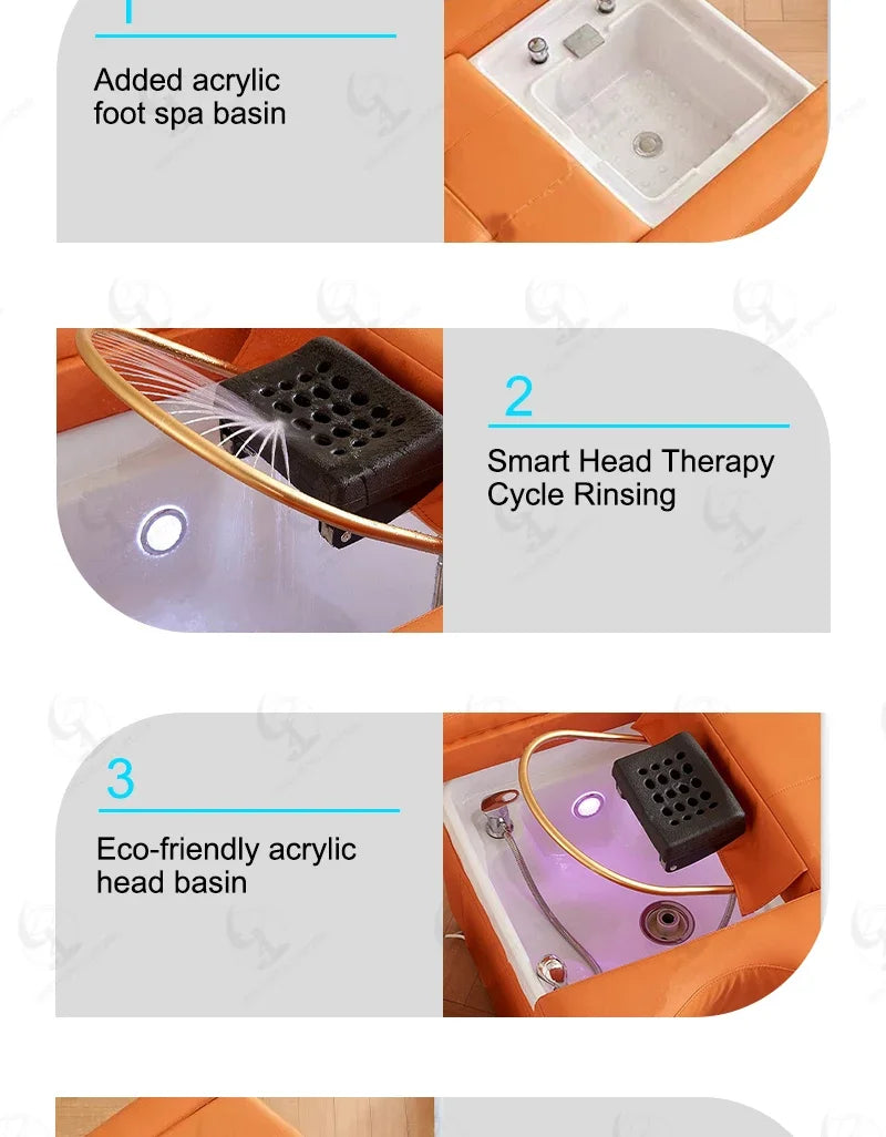 2026 Custom Luxury Modern Head Spa Foot Bath Back Lift Electric Reclining Massage Shampoo Bed