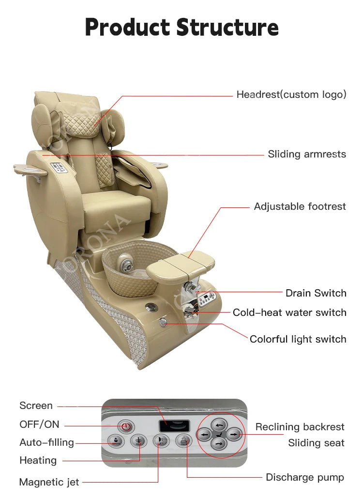 Professional No Plumbing Luxury Foot Spa Pedicure Chair With Massage