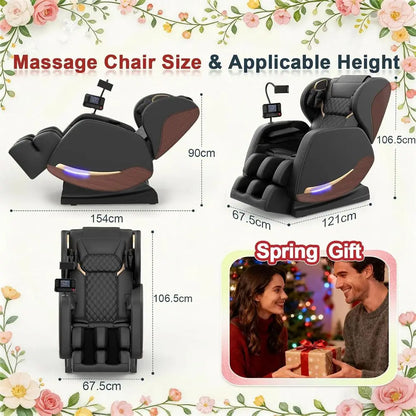 Fauteuil de massage 2026, fauteuil de massage corps entier et inclinable avec 10 points fixes, zéro gravité, cuir grain de bois, massage des pieds