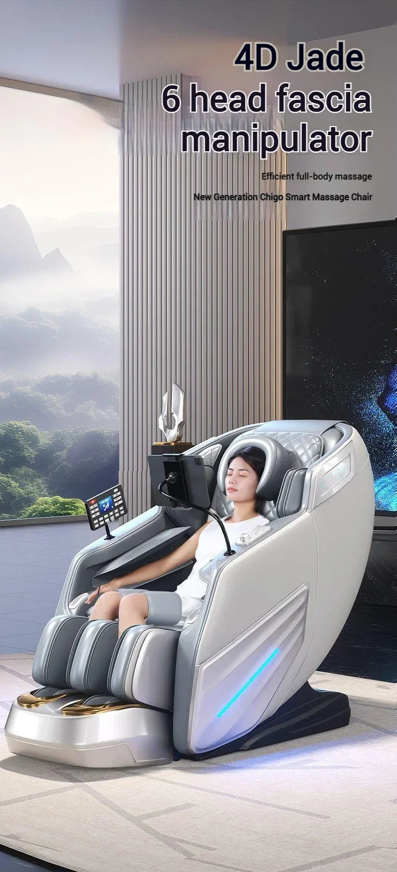 2025 4D-Massagesessel Shiatsu-Massage Ganzkörpermassagesessel Schwerelosigkeit, ausziehbare Fußstütze, SL Track Heizung Airbags, Heizung