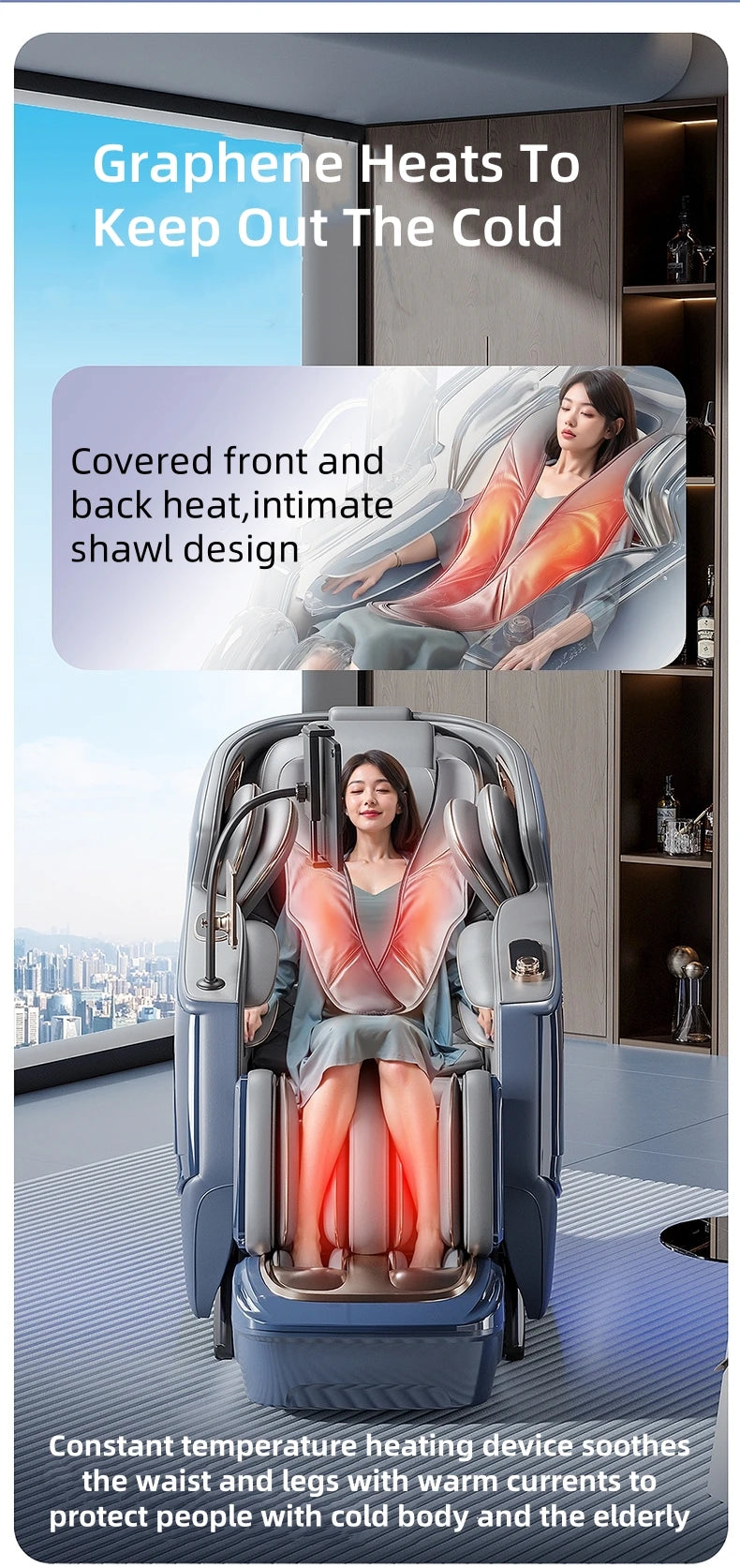4D Smart Sensory Dual-Movement-SL-Track-Massagesessel, Thai-Stretch, elektrische Beinauflage, Liegesofa, Zero Gravity, Home-Office-Sessel