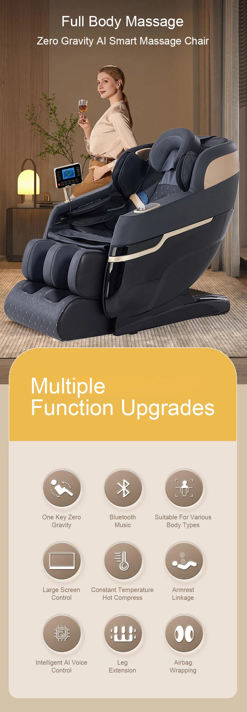 2025 new model massage chair 4d zero gravity full body AirBag Wrapped Automatic Heating Kneading Bluetooth music 3-year warranty