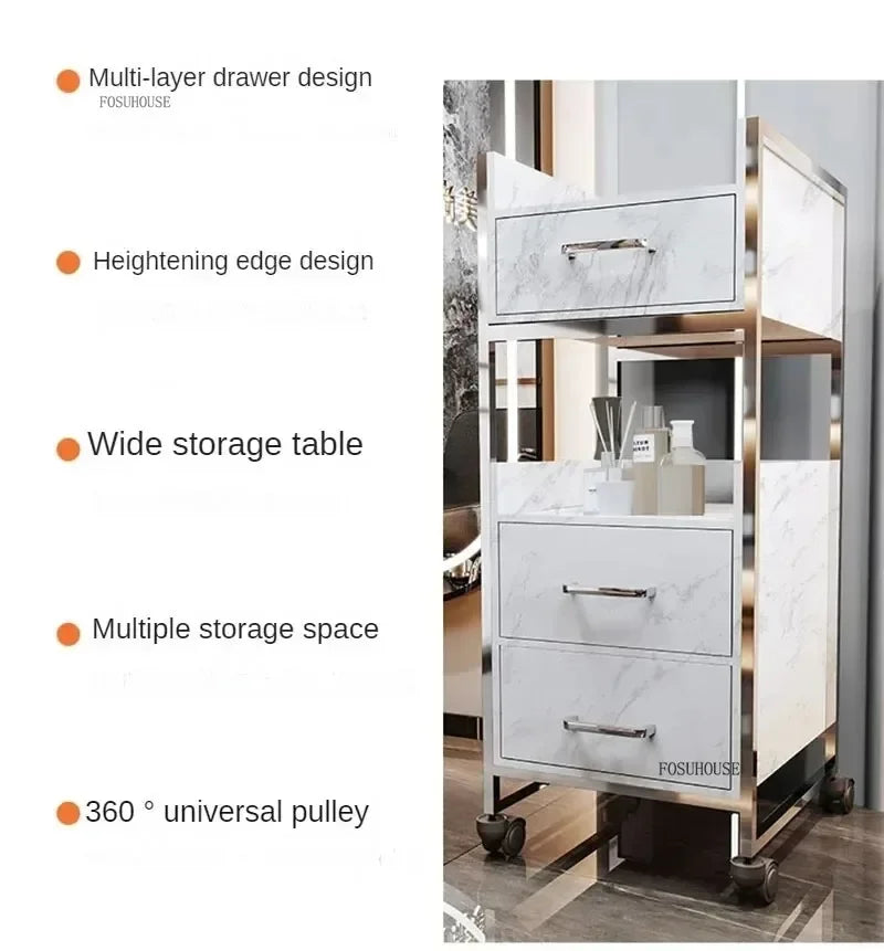 Spezielle Salon-Rollwagen Schrank Friseursalon Kommerzielle Möbel Barbier-Shop Multifunktionaler Aufbewahrungswagen mit Schublade