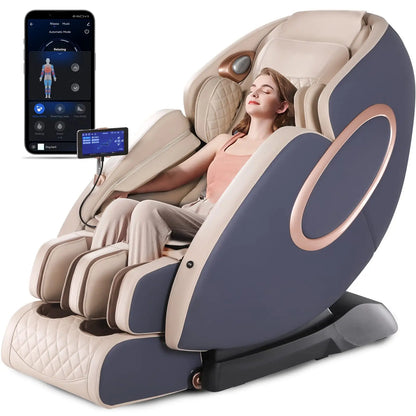 APP-Steuerung 4D-Massagesessel SL-Track Ganzkörper-Shiatsu-Massagesessel Zero Gravity mit Yoga-Stretching-Fußmassageroller