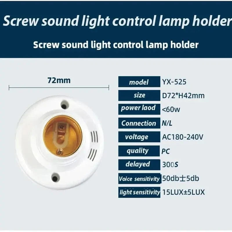 E27 Screw Lamp Base Sound & Voice Control Light Socket with Delay Switch – AC180-240V LED Bulb Holder