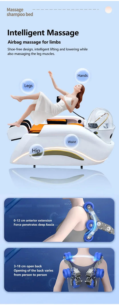 2025 Neuestes Head-Spa-Shampoo-Bett mit Dampf-Nachttisch und Waschbecken im Wohnzimmer, elektrisches Shampoo-Bett mit Rückenlehne und zwei Wasserhähnen