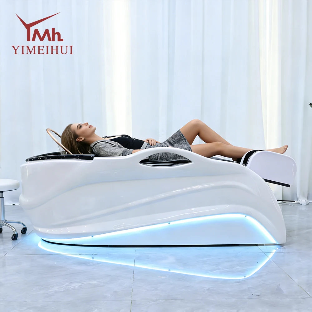 Weißer Fiberglas-Headspa-Tisch elektrische Massage Shampoo-Liege mit Wasserkreislauf
