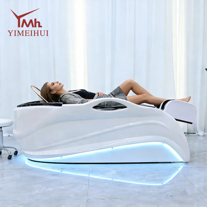 Weißer Fiberglas-Headspa-Tisch elektrische Massage Shampoo-Liege mit Wasserkreislauf