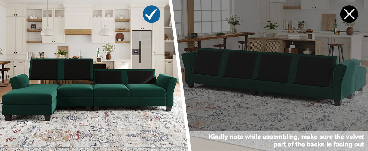 L-förmiges Sofa 4-Sitzer Sofa mit Récamiere L-förmige Sofas Umwandelbares Sektionssofa (Dunkelgrün, L-förmiges Sofa)