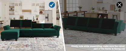 L-förmiges Sofa 4-Sitzer Sofa mit Récamiere L-förmige Sofas Umwandelbares Sektionssofa (Dunkelgrün, L-förmiges Sofa)