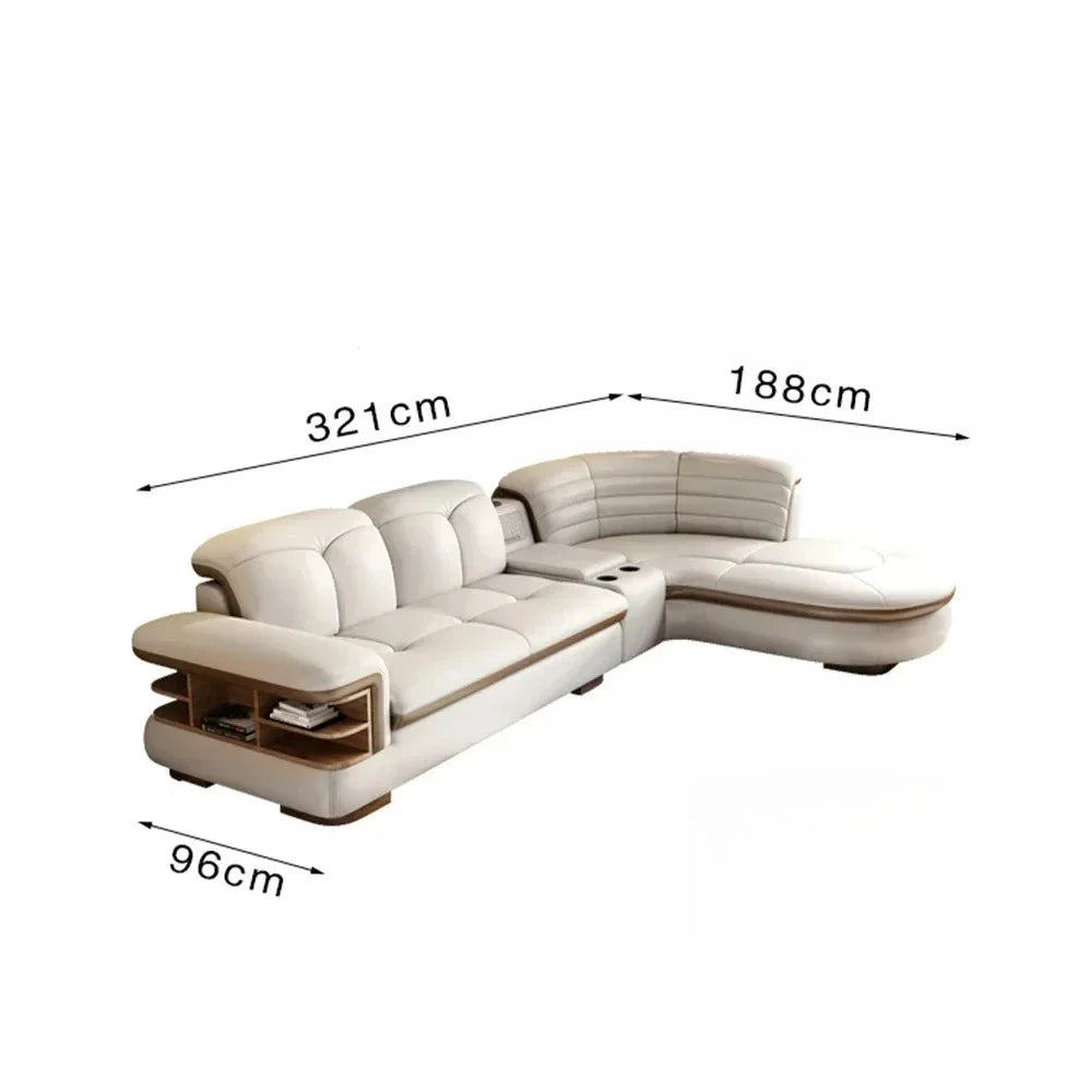 Luxuriöse L-förmige Sektionssofas aus echtem Leder mit USB- und Bluetooth-Lautsprecher – MINGDIBAO Wohnzimmer Italienische Ledersofas