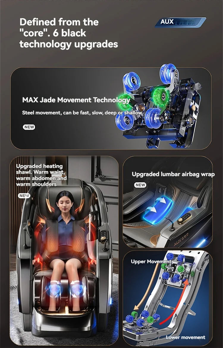 Dual-Core 6D+6D Massagesessel Ganzkörper-Schwerelosigkeits-Massagesessel mit Heizung Tiefenentspannungs-Massagesessel