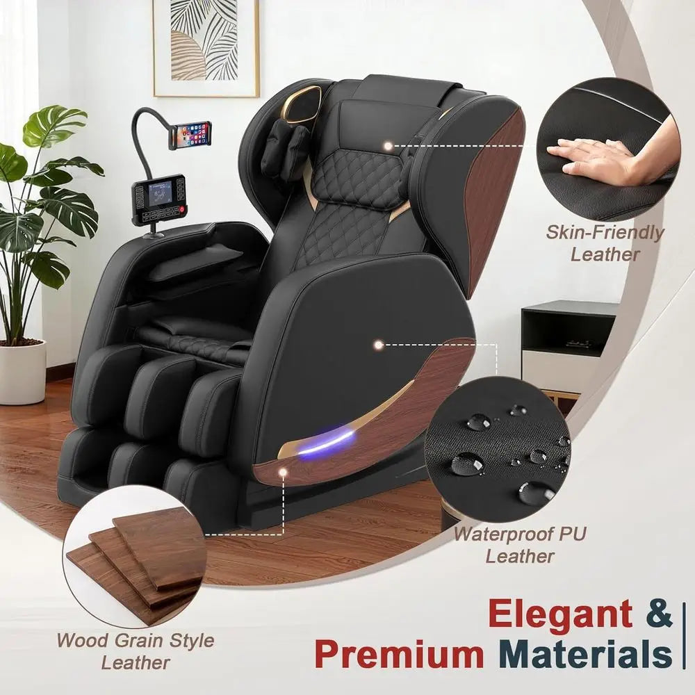 Fauteuil de massage 2026, fauteuil de massage corps entier et inclinable avec 10 points fixes, zéro gravité, cuir grain de bois, massage des pieds