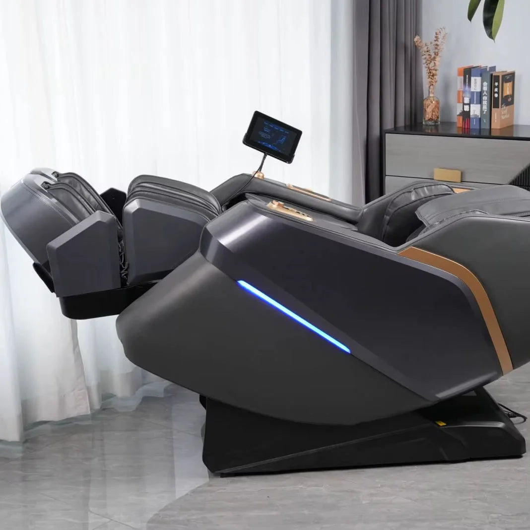 Massagesessel 4D mit Schwerelosigkeit Ganzkörper mit Sprachsteuerung, Rückenheizung, Bluetooth-Lautsprecher, Fuß-4D-Massagesessel