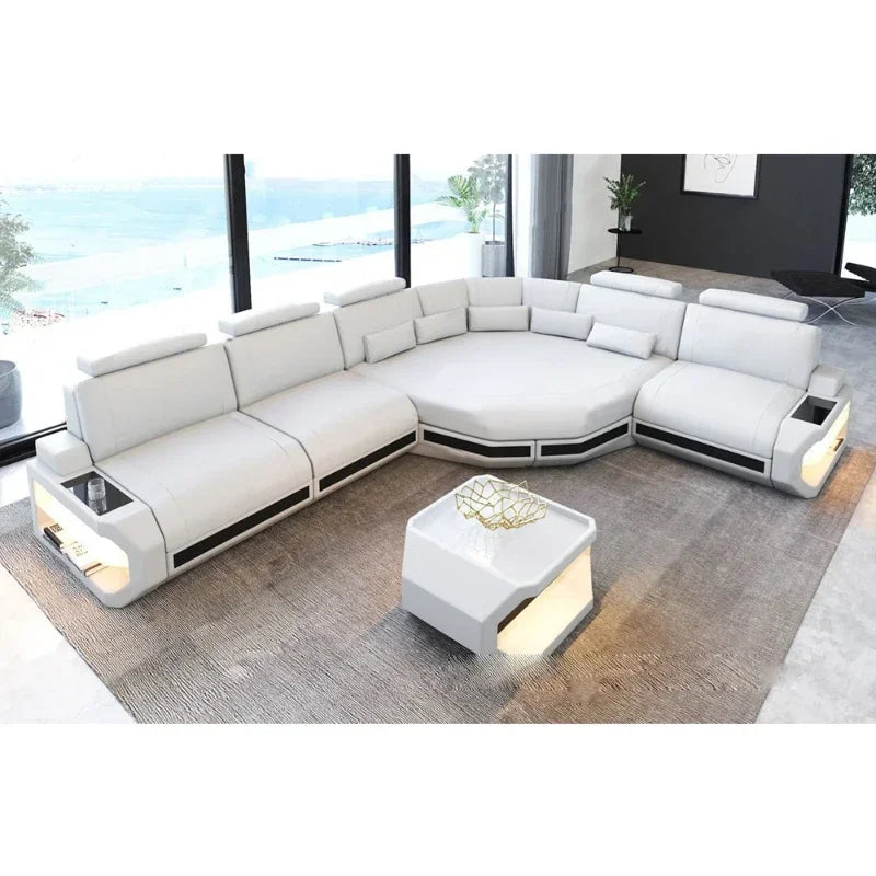 Modernes Wohnzimmer-Möbel L-förmiges Ecksofa LED Leder Sofa mit App-Steuerung