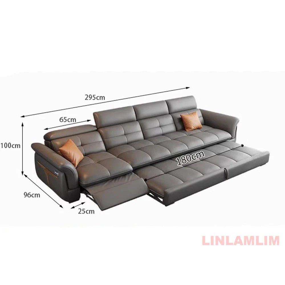 Modernes elektrisches Schlafsofa mit verstellbarer Rückenlehne, L-förmiges, multifunktionales italienisches Echtleder-Sofa