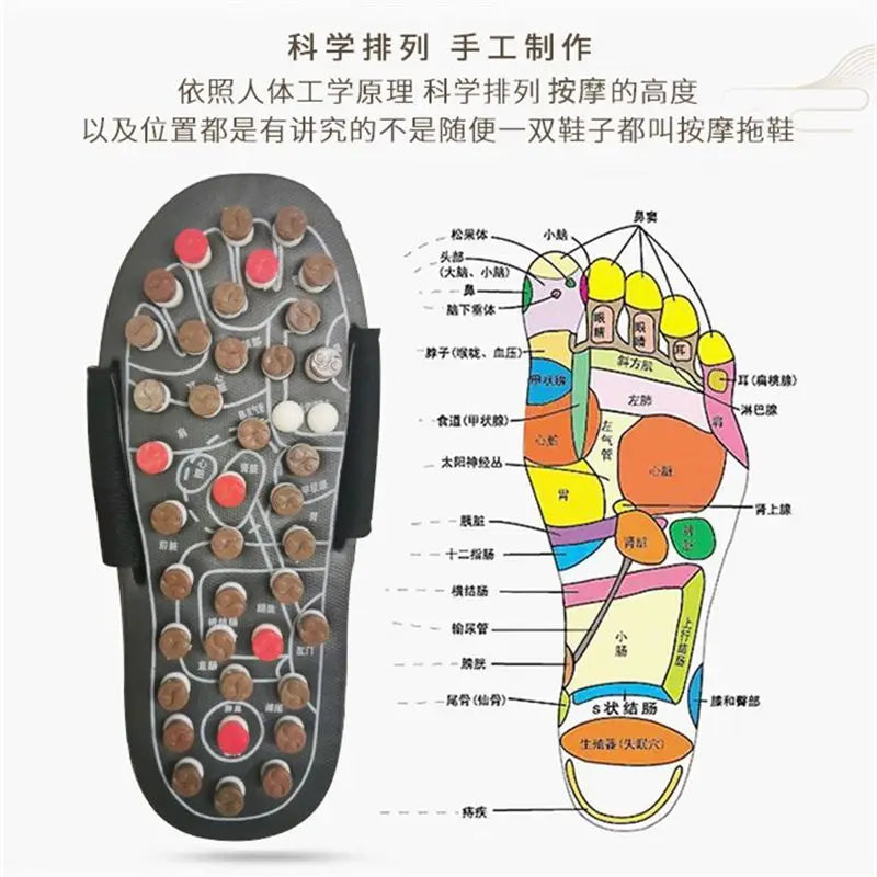 Health care Wooden base acupunture foot massage slippers natural stone acupoint massage slippers