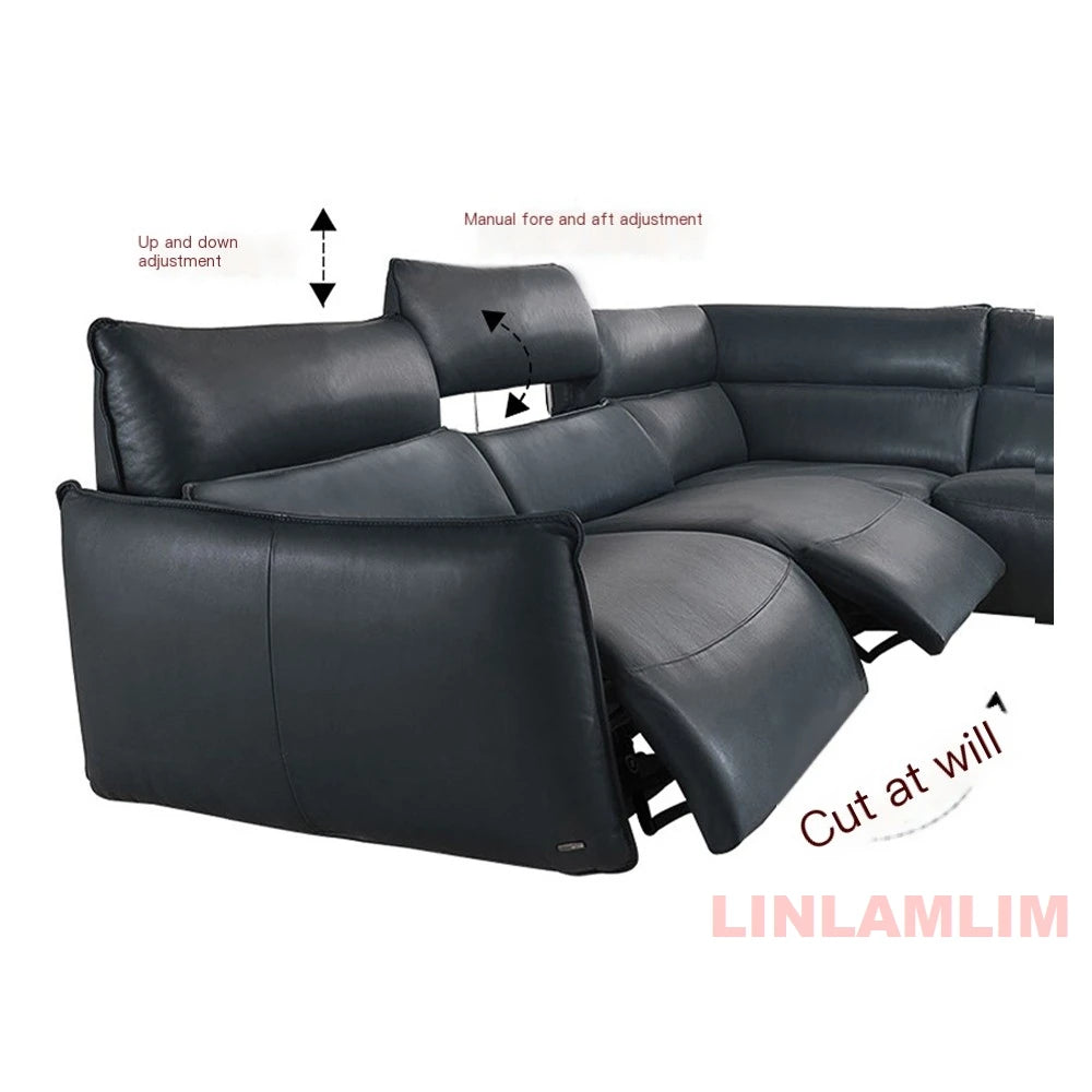 QY Ecksofa mit zwei Motoren, elektrischer Relaxfunktion, echtem Leder und verstellbaren Kopfstützen, L-förmige Eckcouch mit Chaiselongue