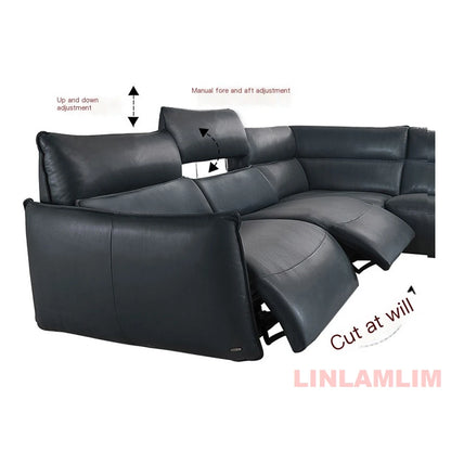 QY Ecksofa mit zwei Motoren, elektrischer Relaxfunktion, echtem Leder und verstellbaren Kopfstützen, L-förmige Eckcouch mit Chaiselongue