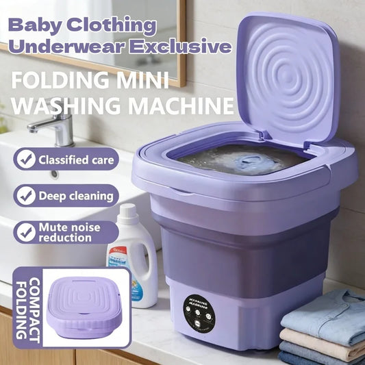 Mini faltbare Waschmaschine Tragbar für Babys und Kinder, Socken, Unterwäsche 8L, kleine automatische Modi, Wäschesack