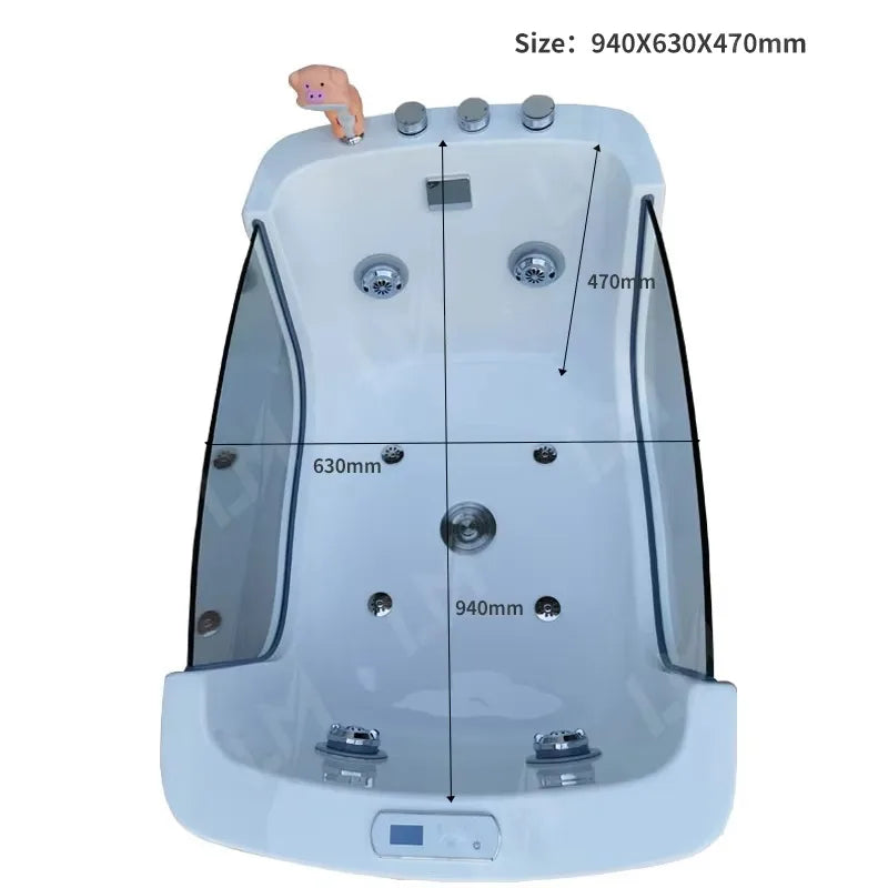 Modern Freestanding Ozone Massage Spa Bathtub with Shower Head for Pet Grooming & Cleansing Bath Whirlpool for Bathroom
