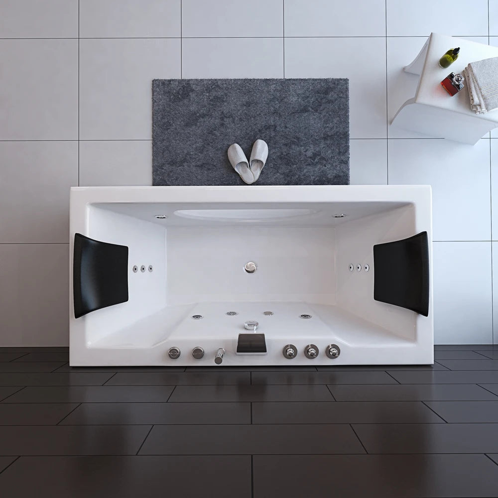 Modern White Acrylic Rectangle Shaped 2-Person Massage Whirlpool Spa Hot Tub Freestanding Drainer for Bathroom Shower Villas