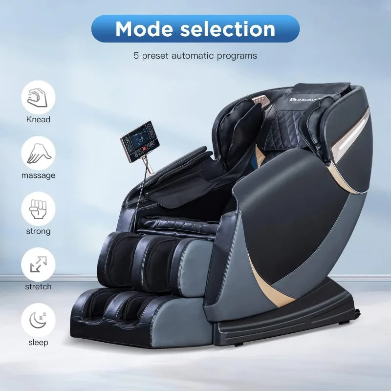 PayLeeHere Ganzkörper-Shiatsu-Massagesessel mit Schwerkraft-, Luftmassagesystem, Wermuttherapie und Bluetooth-Lautsprecher, Schwarz