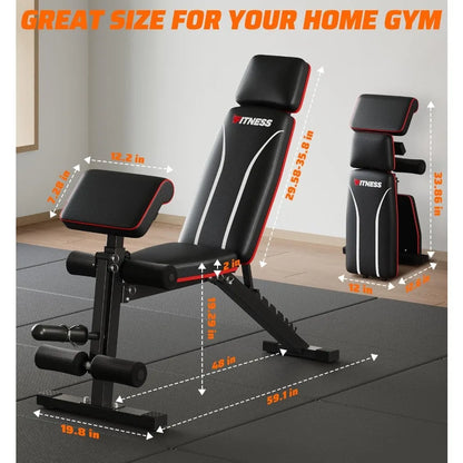Verstellbare Hantelbank mit Beinstreckung und Curlpult für das Heim-Fitnessstudio, 360 kg Tragfähigkeit, flache Schrägbank Negativbank Hantelbank