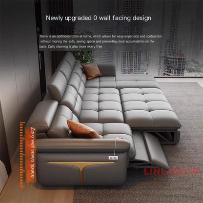 Modernes elektrisches Schlafsofa mit verstellbarer Rückenlehne, L-förmiges, multifunktionales italienisches Echtleder-Sofa