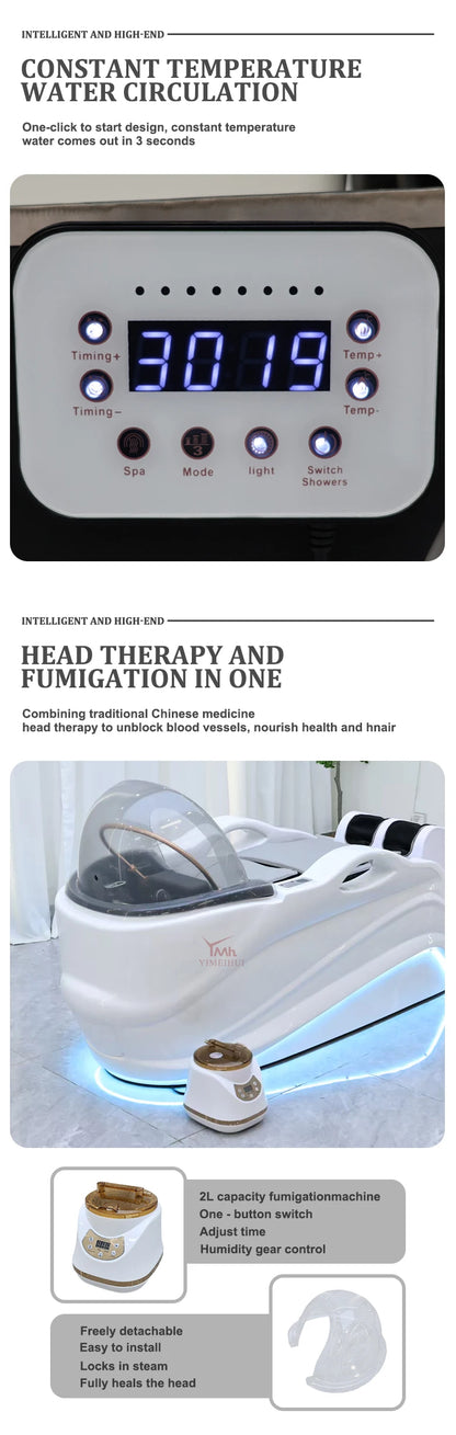 Weißer Fiberglas-Headspa-Tisch elektrische Massage Shampoo-Liege mit Wasserkreislauf