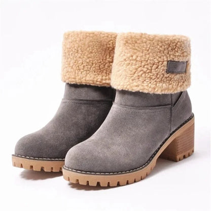 Women's Winter Fur Snow Ankle Boots – Warm Plush High Heel Boots for Cold Weather