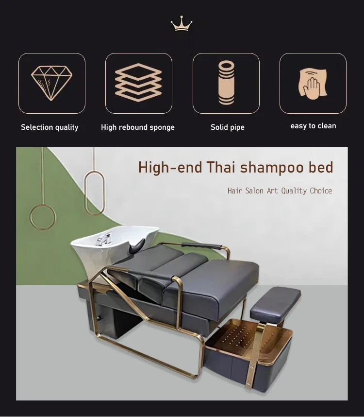 Popular Flush Bed Barber Shop Semi-Reclining Deep Ceramic Basin Hair Salon Massage