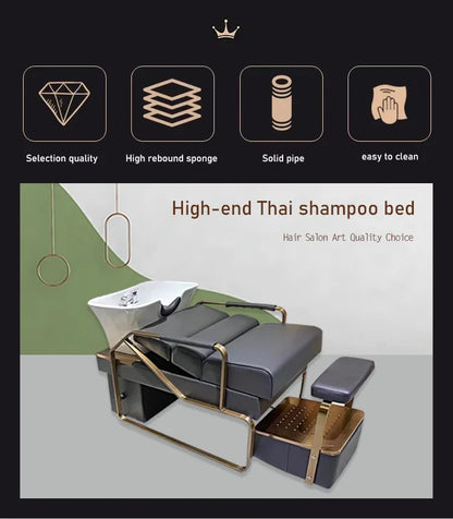 Popular Flush Bed Barber Shop Semi-Reclining Deep Ceramic Basin Hair Salon Massage