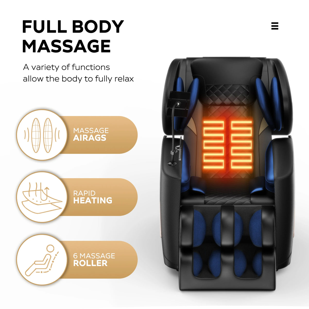 Massagesessel mit Zero-Gravity-Funktion und Ganzkörper-Luftdruckmassage, Fußentspannung und Bluetooth-Audioverbindungsfunktion