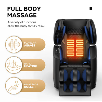 Massagesessel mit Zero-Gravity-Funktion und Ganzkörper-Luftdruckmassage, Fußentspannung und Bluetooth-Audioverbindungsfunktion